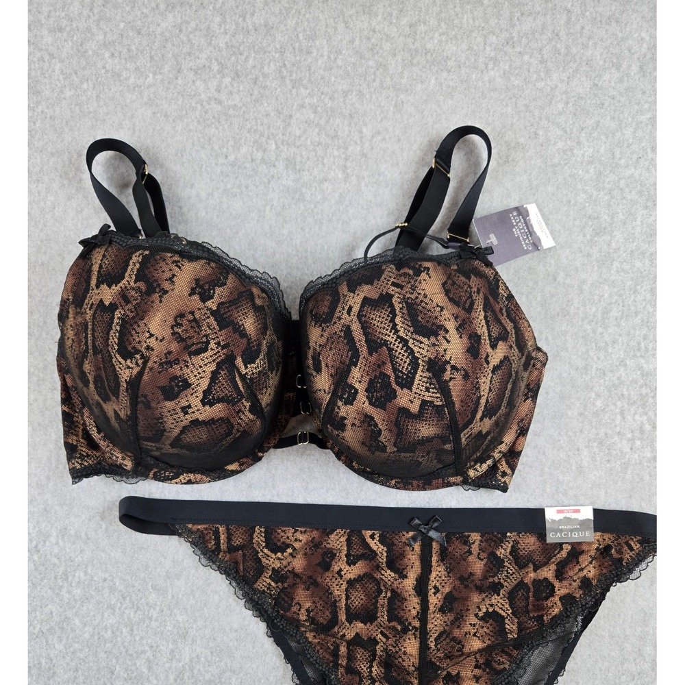 Cacique Snakeskin Boost Balconette Bra 40DDD & Brazilian Panty 18/20 Set NWT